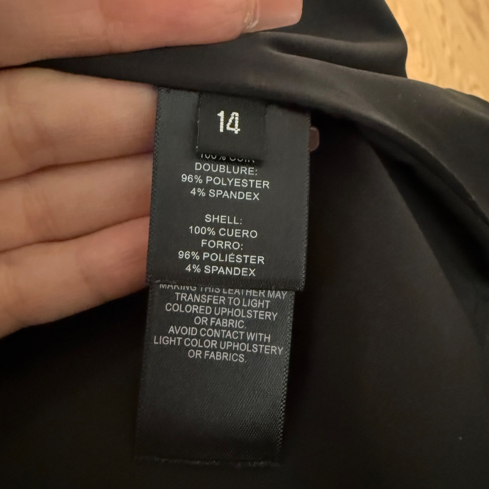Black leather Doncaster, 3/4 sleeve, shawl collar, jacket, size 14; capsule - Picture 4 of 5